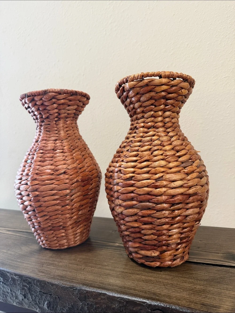 Pair Woven Rattan Vase Baskets Boho Coastal Farmhouse Rustic Home Décor